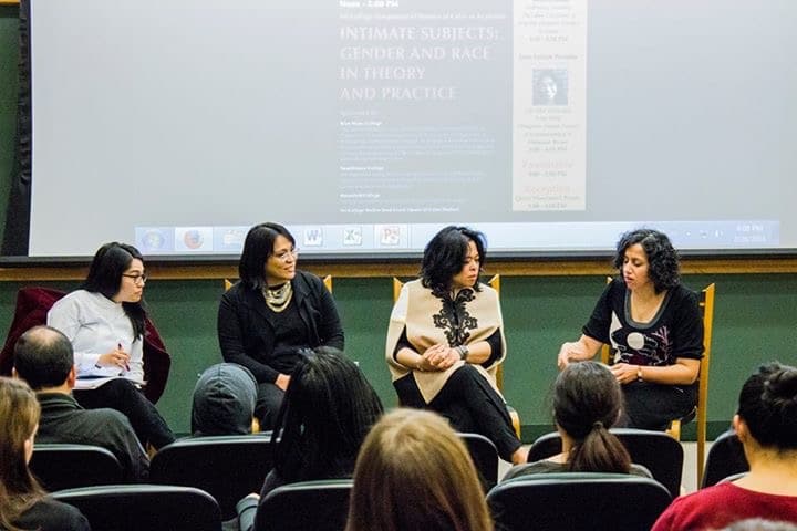 Sister's Talk. From left to right: Juno Parreñas, Rhacel Rhacel Parreñas and Celine Parreñas Shimizu with Bakirathi Mani at Swarthmore College.