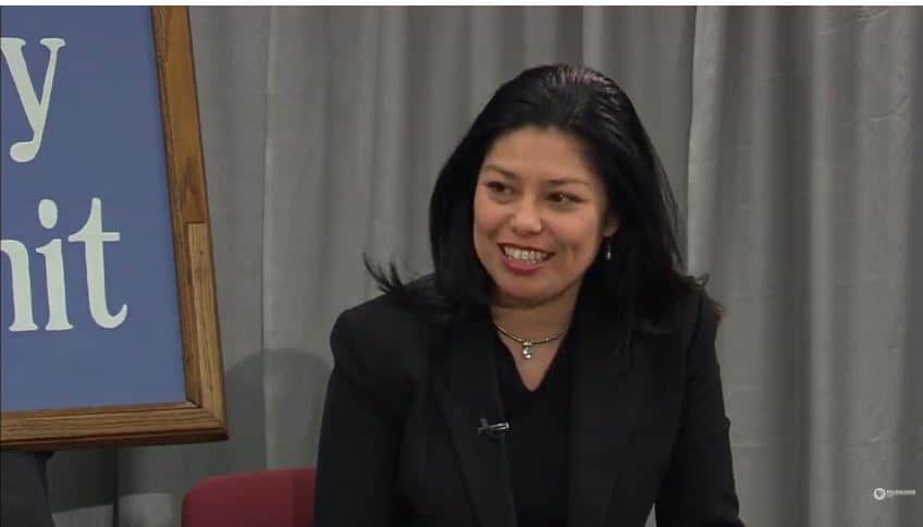 Diana Glassman during a PBS (MPTV) discussion about energy at a Town Hall.
