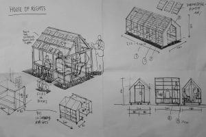 Prototype of the "House Of Rights" built by Cheng-Yo Hsieh and children from shelters for refugees. Photo by Tinyhouse-University Kreuzberg.