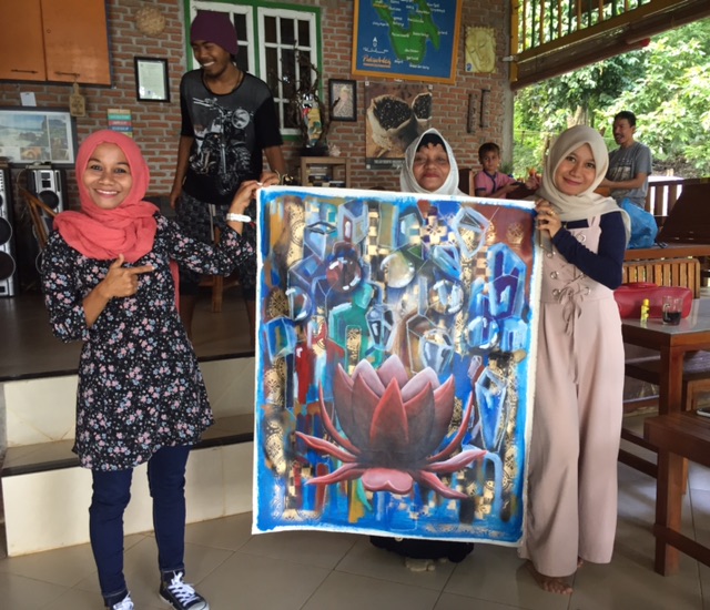 The artist traded a painting for a week of lodging and food in Indonesia. Photo by Gus Harper.