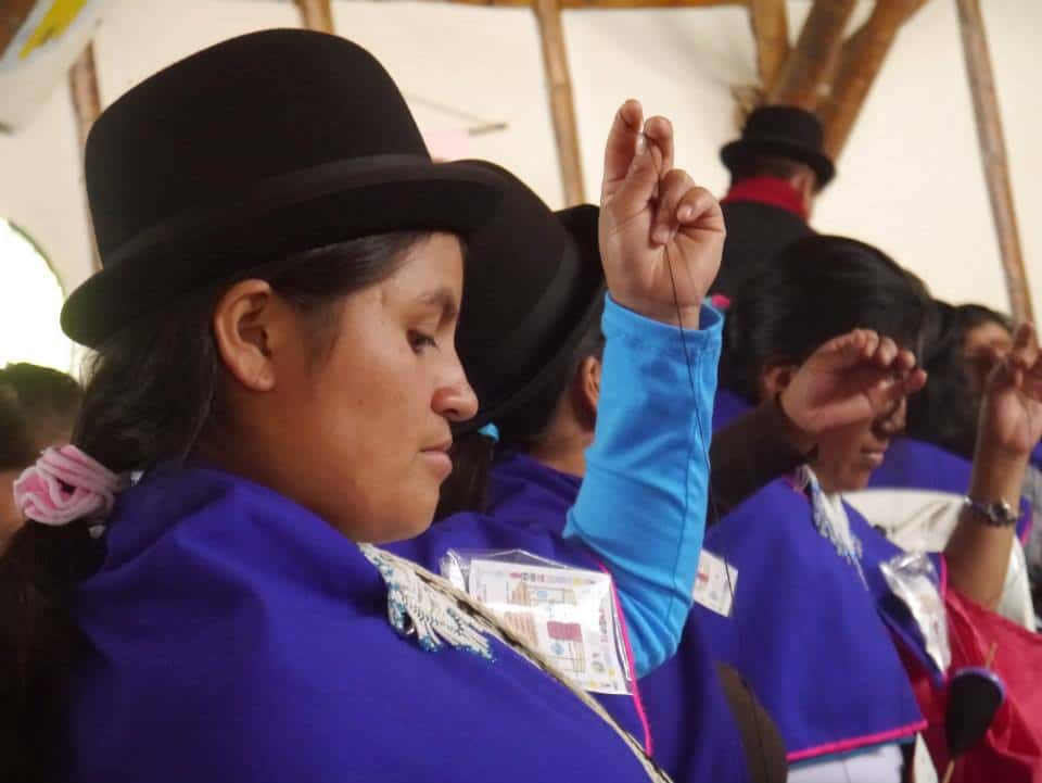 Women from the Misak community sewing — an indigenous people whose territory is in Cauca, high in the Andes mountains in Colombia. 