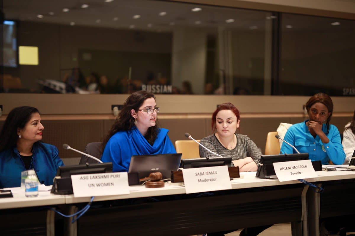 Saba Ismail moderating a UN Women Panel on Women Peace and Security in New York, NY.