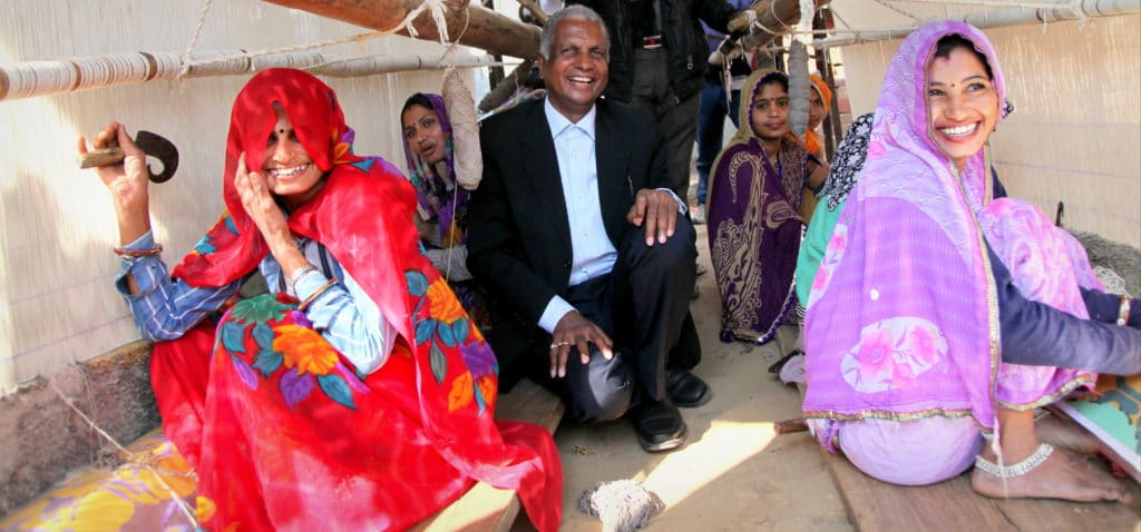 NK Chaudhary with weavers