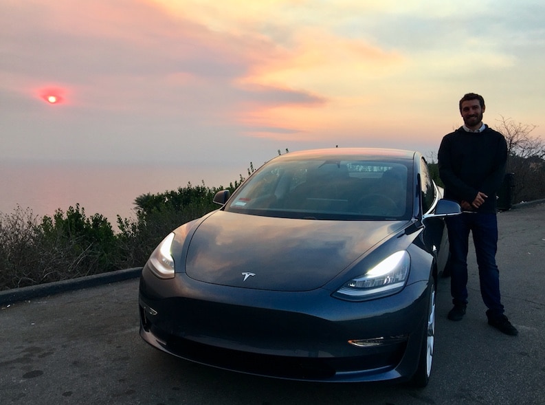 Michael O'Boyle and one of the first 300 Tesla 3. Photo by impactmania.
