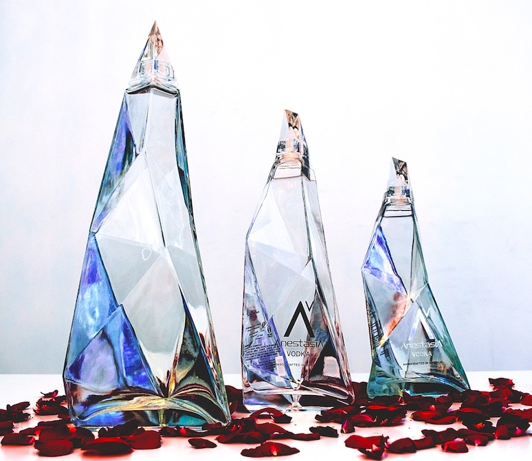 AnestasiA Vodka, bottles made of recycled glass , designed by Kareem Rashid and Yuliya Mamontova.