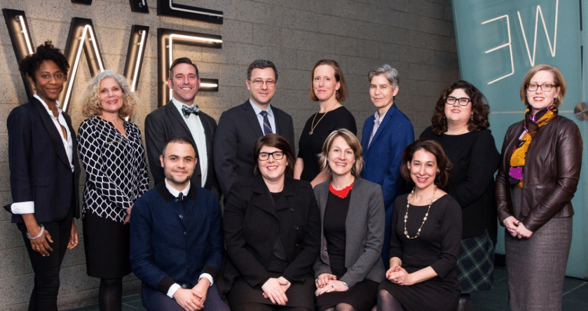 Center for Curatorial Leadership Class of 2017 Fellows (from top, left to right): Naomi Beckwith, Emily G. Hanna, William Keyse Rudolph, Pierre Terjanian, Sarah Meister, Sophie Hackett, Elyse A. Gonzales, Christina Nielsen, Thomas J. Lax, Alison Gass, Jen Mergel, Amy S. Landau. Artwork: Glenn Ligon, Give Us a Poem, 2017. Gift of the artist, The Studio Museum in Harlem. Photo courtesy by Center for Curatorial Leadership/Isaac James.