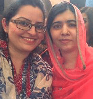 Saba co-founder Aware Girls with Nobel Laureate and friend Malala at Malala's appointment as Messenger of Peace.