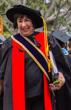 Kum-Kum, Senate Chair, at the UCSB Commencement Processional (2016).